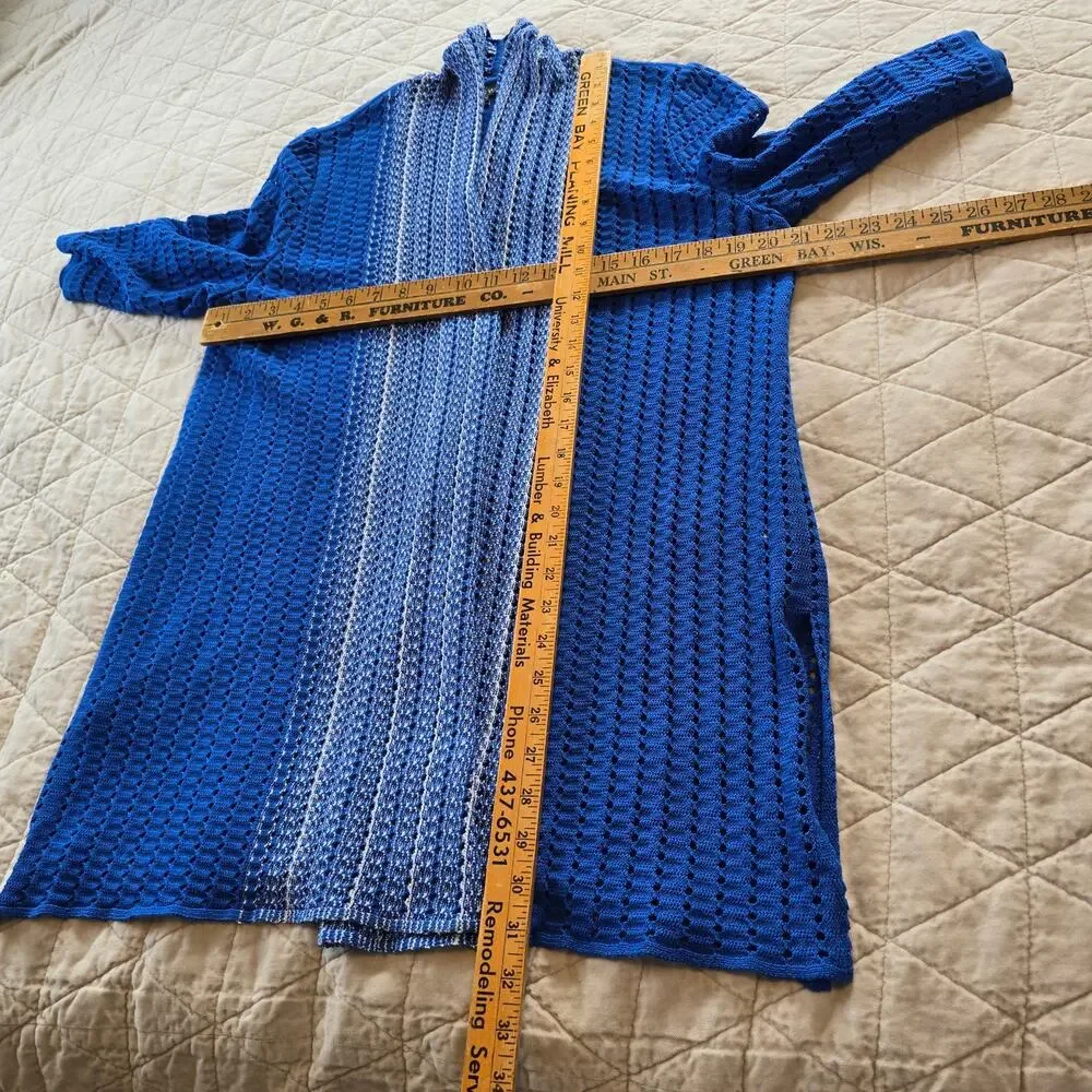 Ming Wang Cardigan Women's M Royal Blue White Open Knit Textural Classic Coastal - Picture 8 of 9